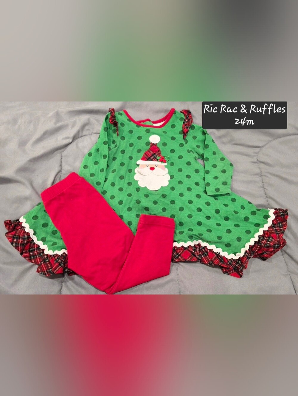 Ric Rac & Ruffles Green Polka Dot Santa Kids Matching Set